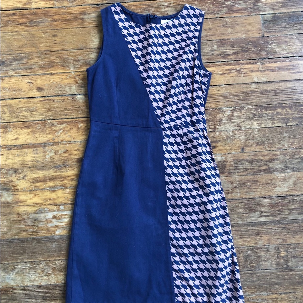 Houndstooth pattern color block dresss